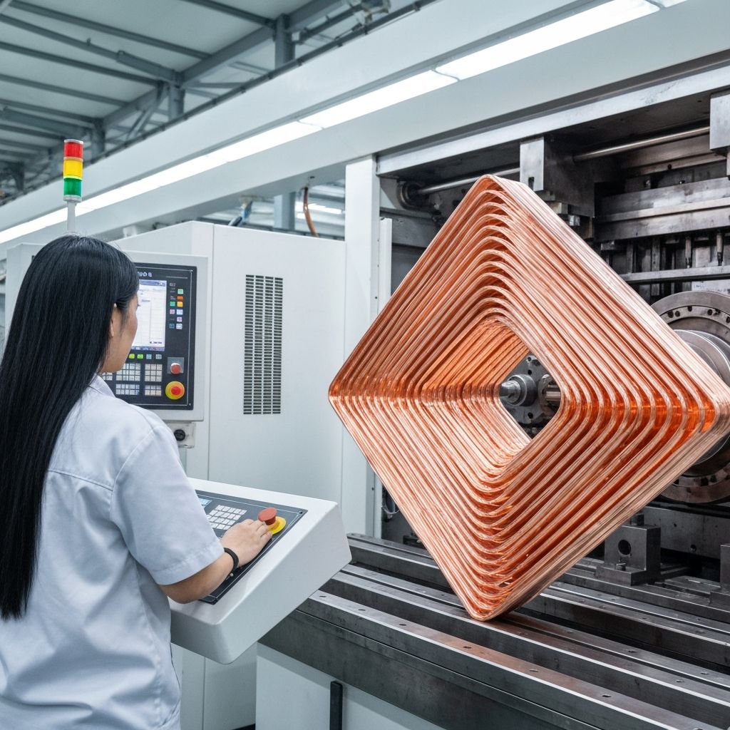 CNC-controlled coil shaping machine in the Preformed Windings factory