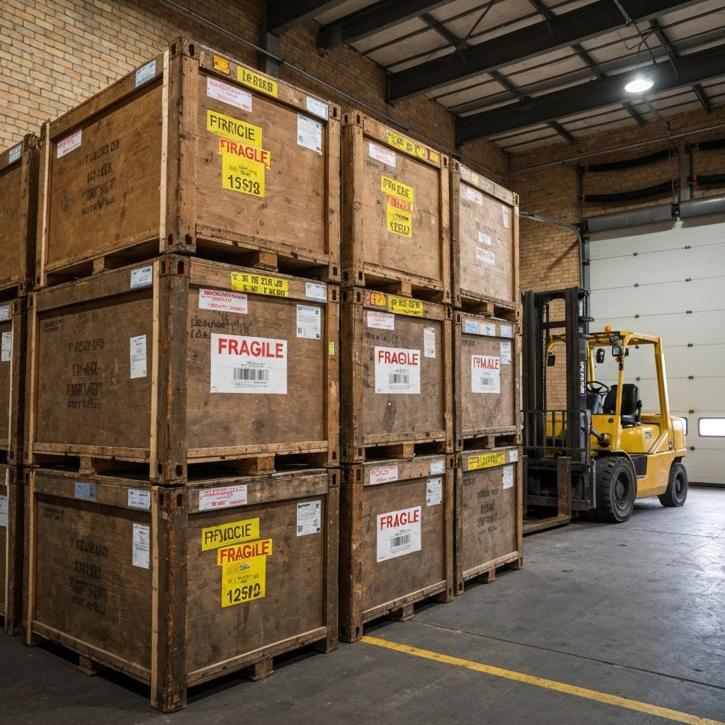 Multiple crates of coils ready for international shipping