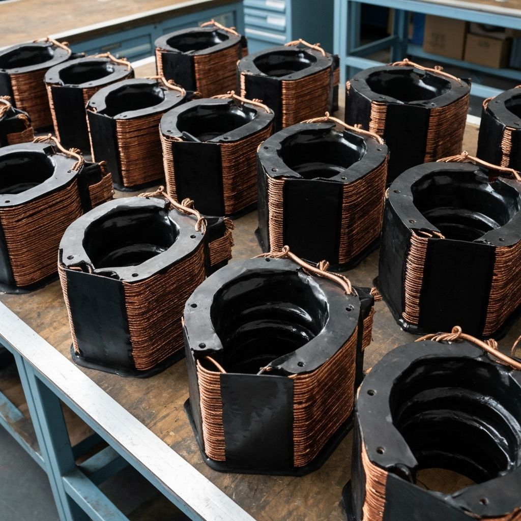 VPI coils on the factory workbench ready for packing